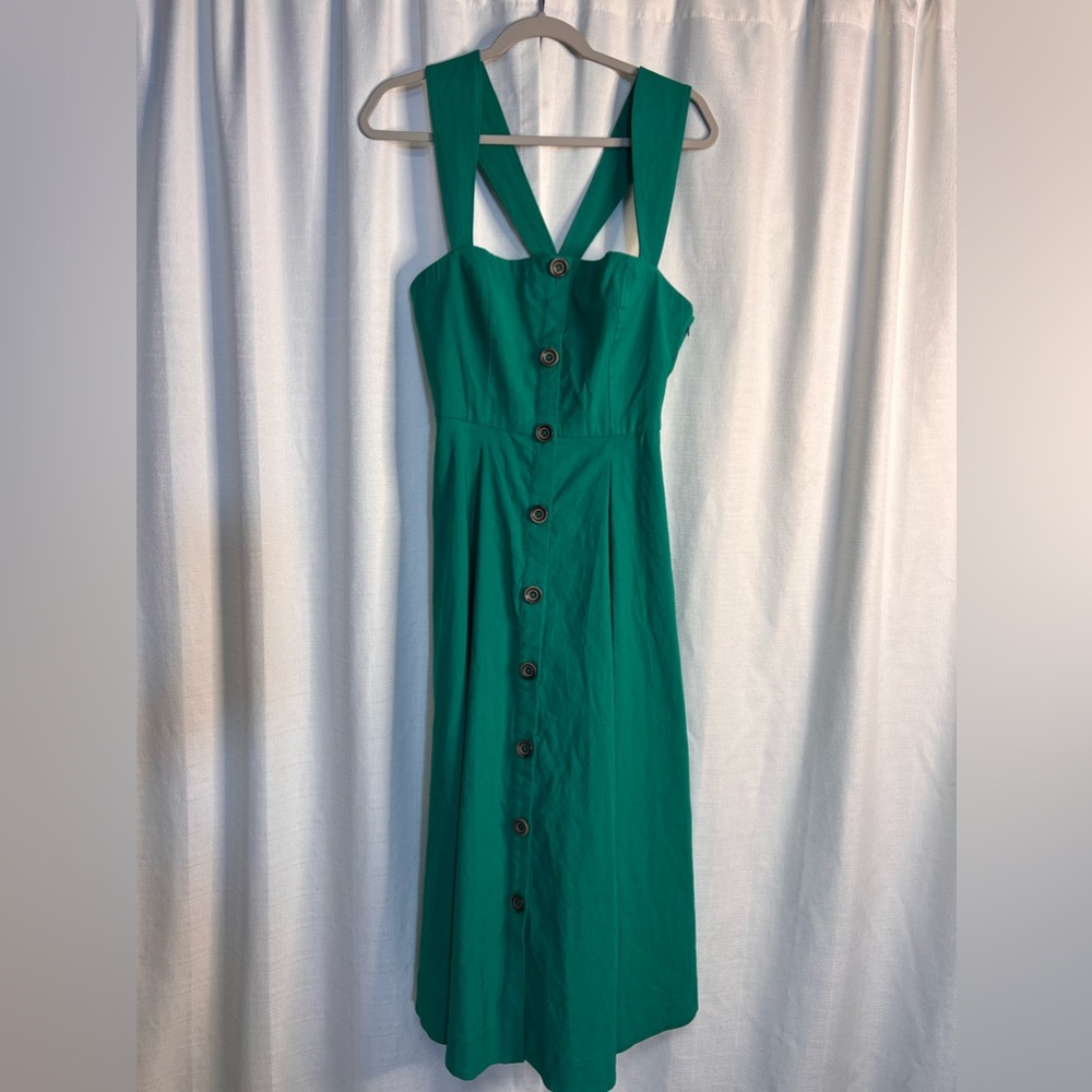 Anthropologie Green Midi Dress *zipper needs replacing. - Picture 6 of 10